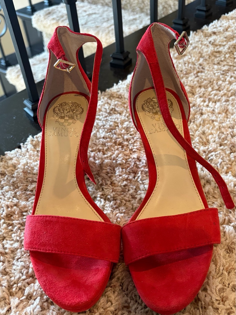 Vince Camuto Red Suede Ankle-Strap Heels